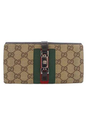 Gucci Jackie Wallet Bifold Canvas Leather Black Beige TK